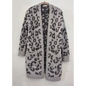 Altar'd State Gray Leopard Print Open Front Cardigan Longline Soft Knit Sweater